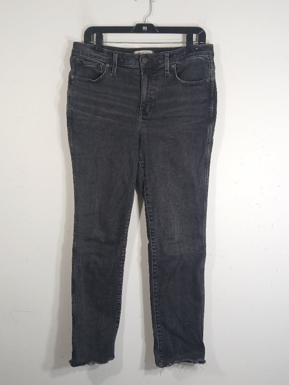 Madewell Mid-Rise Stovepipe Jeans Womens 30 Black Raw Hem Stretch
